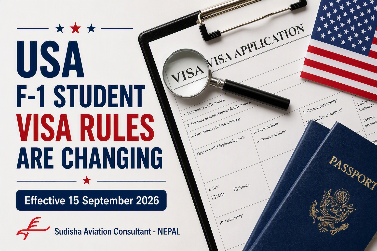 USA F-1 Student Visa rule changes effective September 15, 2026 – Important update for Nepalese students planning aviation studies in the USA.